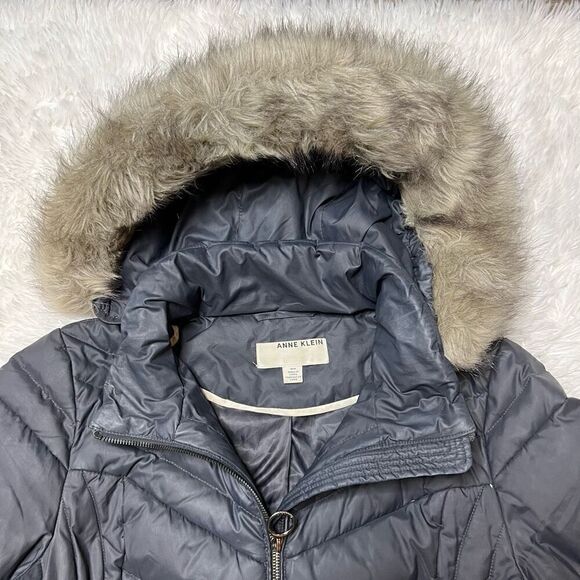 Anne Klein Womens Down Puffer Jacket Grey Size Medium Zip Up - Picture 9 of 15